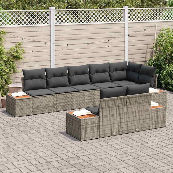 vidaXL Conjunto de sof&aacute; de jard&iacute;n con coj&iacute;n 8 pcs Gris Polirat&aacute;n