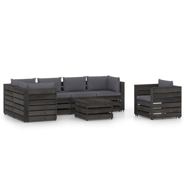 vidaXL Muebles de jard&iacute;n 7 piezas con cojines madera impregnada gris