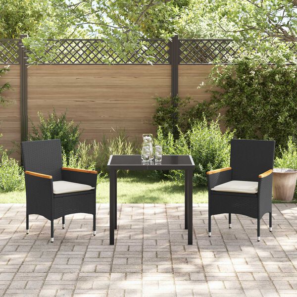 vidaXL Conjunto de Comedor de Jardín 3 pcs Negro ratán sintético
