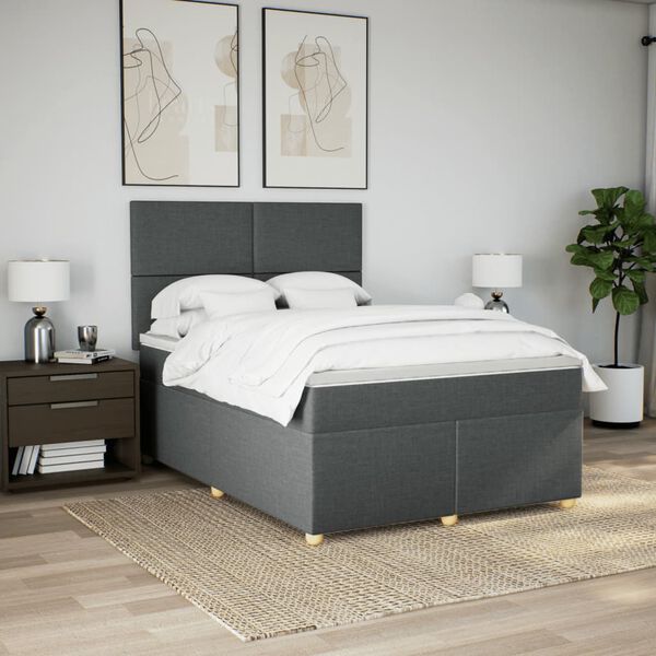 vidaXL Cama box spring con colch&oacute;n tela gris oscuro 160x200 cm