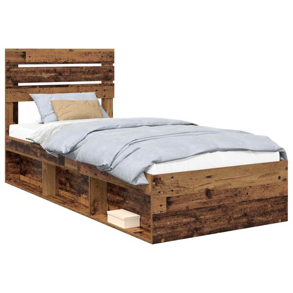 vidaXL Estructura de cama con cabecera Madera vieja 75 x 190 cm