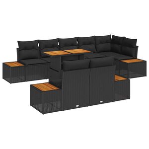 vidaXL Conjunto de sof&aacute;s de jard&iacute;n 9 uds. Negro y Marr&oacute;n