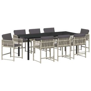 vidaXL Conjunto de Comedor de Jard&iacute;n 9 pcs Gris Claro rat&aacute;n sint&eacute;tico