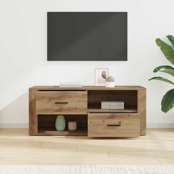 vidaXL Gabinete de TV con caj&oacute;n Roble artesanal 100 x 35 x 40 cm