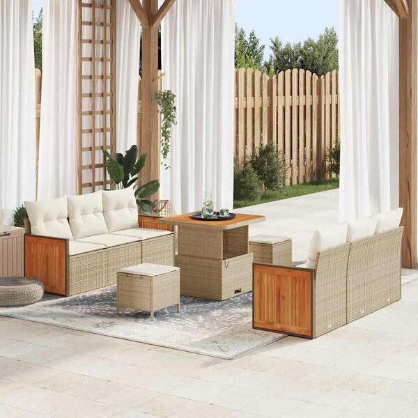 vidaXL Conjunto de sof&aacute;s de jard&iacute;n con coj&iacute;n 11 pcs Beige y Crema