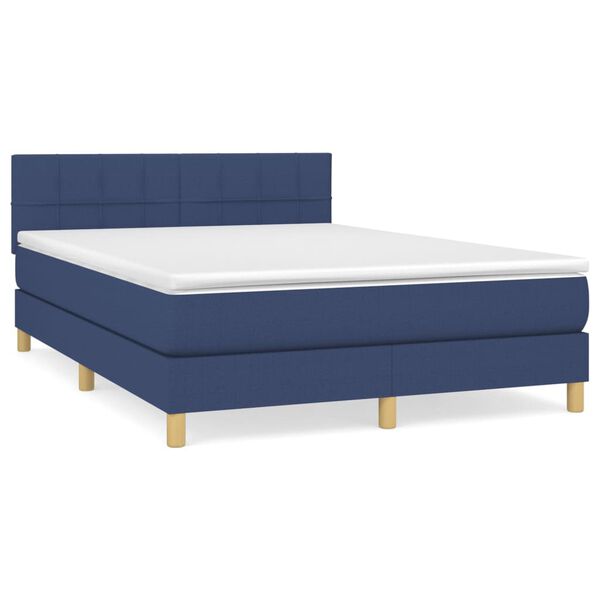vidaXL Cama box spring con colch&oacute;n tela azul 140x200 cm