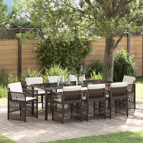 vidaXL Conjunto de Comedor de Jard&iacute;n 9 pcs Marr&oacute;n