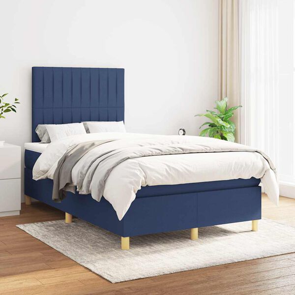 vidaXL Cama box spring con colch&oacute;n tela azul 120x190 cm