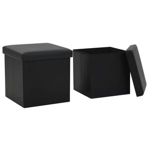 vidaXL Taburetes de almacenaje plegables 2 uds cuero sint&eacute;tico negro