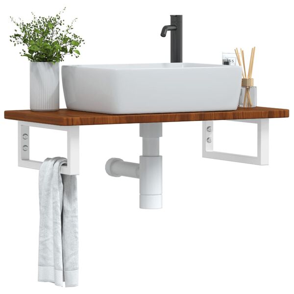 vidaXL Estante de lavabo de pared de acero y madera maciza de roble