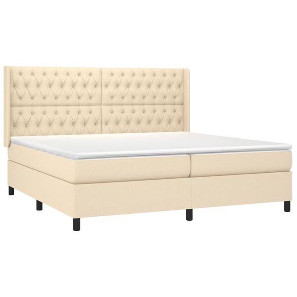 vidaXL Cama box spring colch&oacute;n y luces LED tela crema 200x200 cm