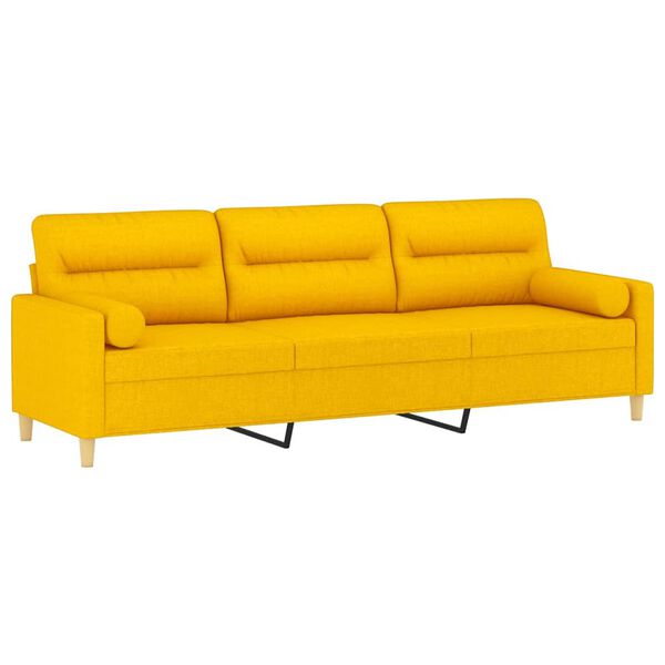 vidaXL Sof&aacute; 3 plazas con almohadas y cojines tela amarillo claro 210cm