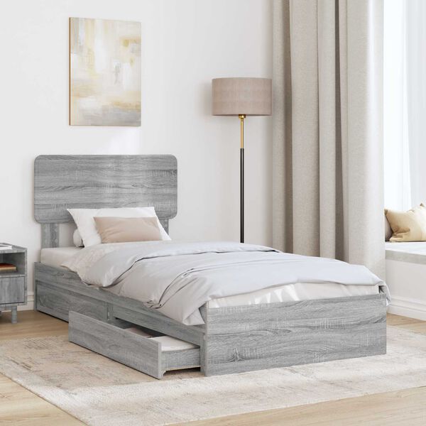 vidaXL Cama con almacenamiento con cabecera Gris Sonoma 90 x 200 cm