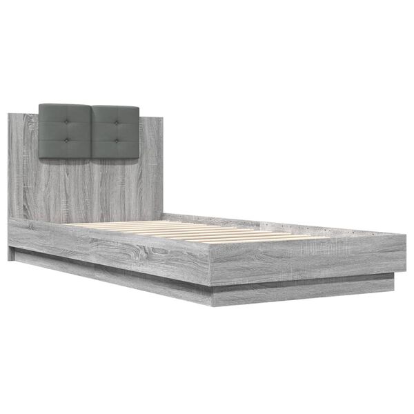 vidaXL Cama con cabecero madera de ingenier&iacute;a gris Sonoma 90x200 cm