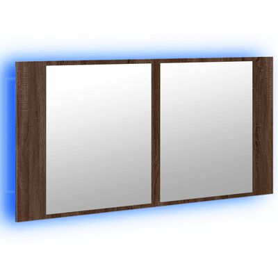 vidaXL Armario espejo de baño LED acrílico marrón roble 90x12x45 cm