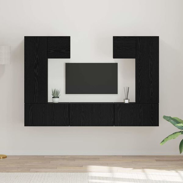 vidaXL Conjunto de mueble de TV 7 pcs Roble Negro Madera de ingenier&iacute;a