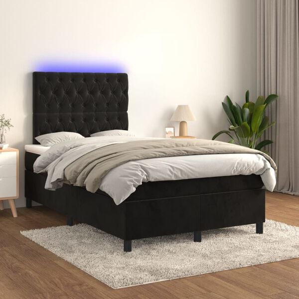 vidaXL Cama box spring colch&oacute;n y LED terciopelo negro 120x200 cm
