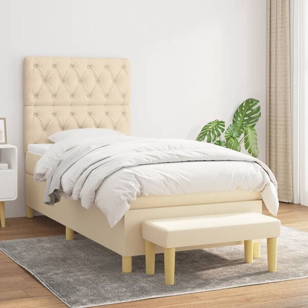 vidaXL Cama box spring con colch&oacute;n tela color crema 80x200 cm