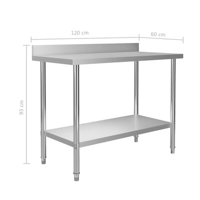 vidaXL Mesa de trabajo de cocina con estante acero inox 120x60x150 cm