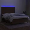vidaXL Cama box spring colch&oacute;n luces LED tela marr&oacute;n oscuro 140x190 cm