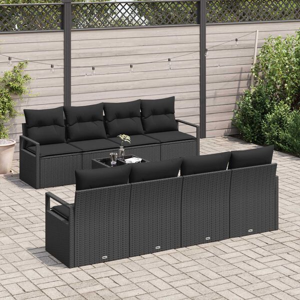 vidaXL Conjunto de sof&aacute; de jard&iacute;n 9 pcs Negro rat&aacute;n sint&eacute;tico