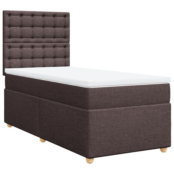 vidaXL Cama box spring con colch&oacute;n tela marr&oacute;n oscuro 90x200 cm