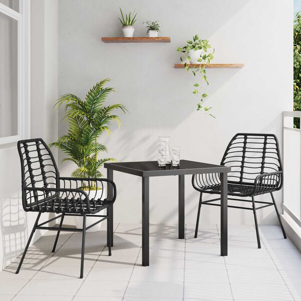 vidaXL Conjunto de Comedor de Jardín 3 pcs Negro ratán sintético