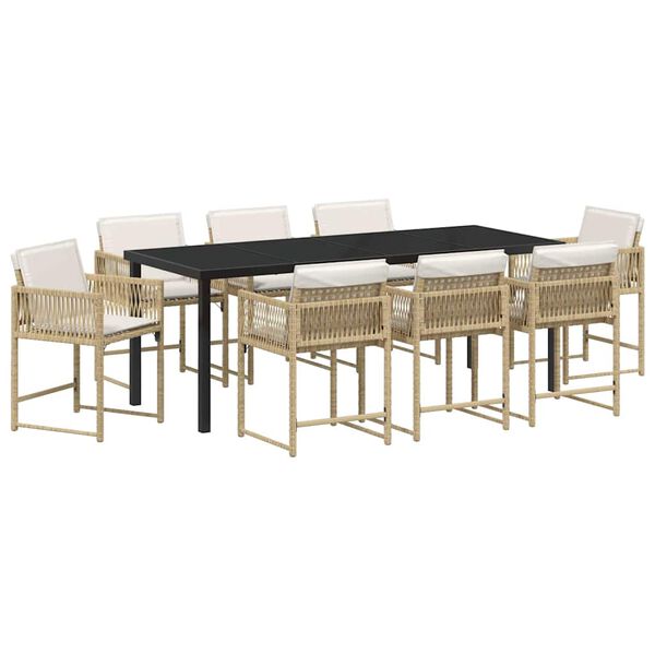 vidaXL Conjunto de Comedor de Jard&iacute;n 9 pcs Beige rat&aacute;n sint&eacute;tico