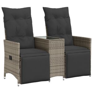 vidaXL Sof&aacute; de jard&iacute;n reclinable de 2 plazas con mesa rat&aacute;n PE gris
