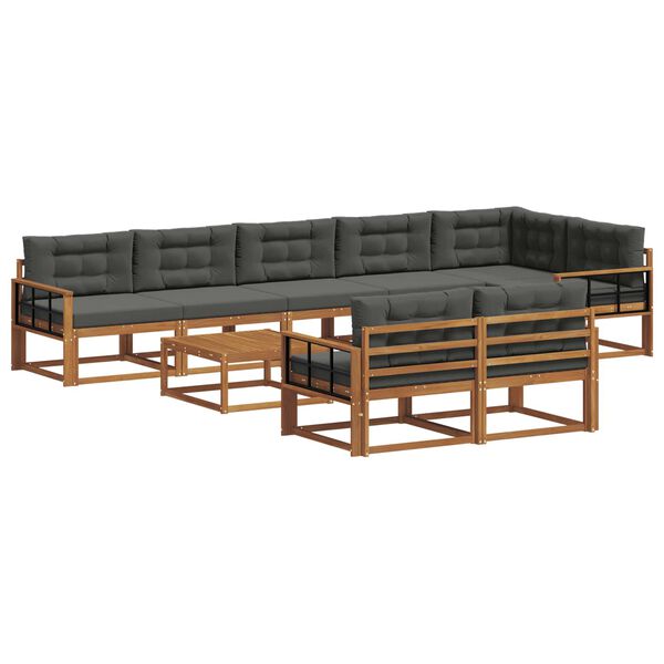 vidaXL Conjunto de sof&aacute;s de exterior 9 pcs Natural y Antracita