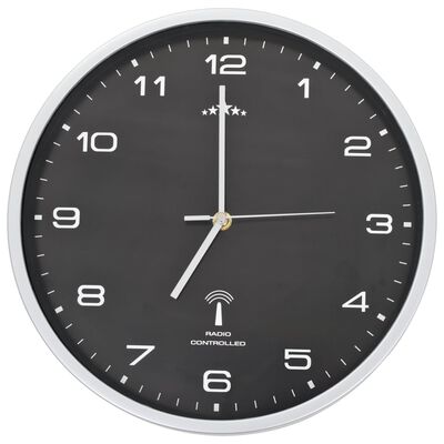 vidaXL Reloj de pared radiocontrol movimiento de cuarzo 31 cm negro