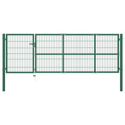 vidaXL Puerta de valla de jardín con postes acero verde 350x100 cm