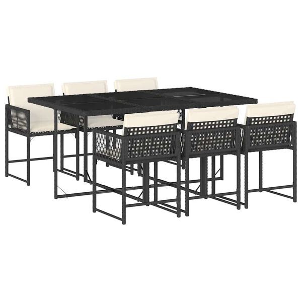 vidaXL Set de comedor de jard&iacute;n 7 pzas y cojines rat&aacute;n sint&eacute;tico negro