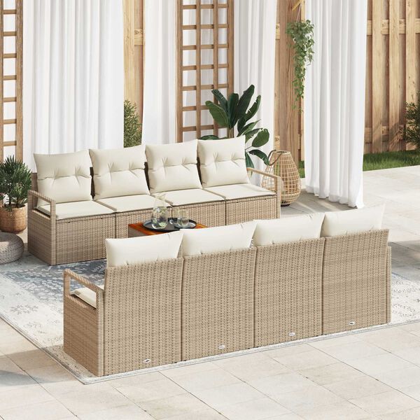 vidaXL Conjunto de sof&aacute;s de jard&iacute;n 9 pcs Beige rat&aacute;n sint&eacute;tico