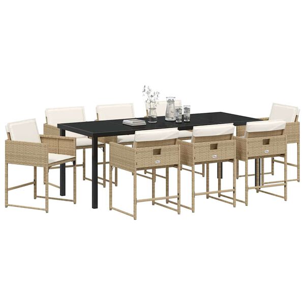 vidaXL Conjunto de Comedor de Jard&iacute;n 9 pcs Beige rat&aacute;n sint&eacute;tico