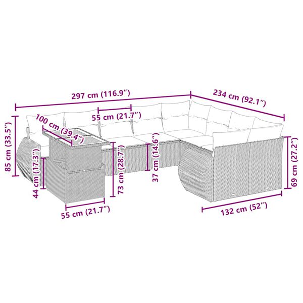 vidaXL Juego de sof&aacute;s jard&iacute;n con cojines beige 10 pzas rat&aacute;n sint&eacute;tico