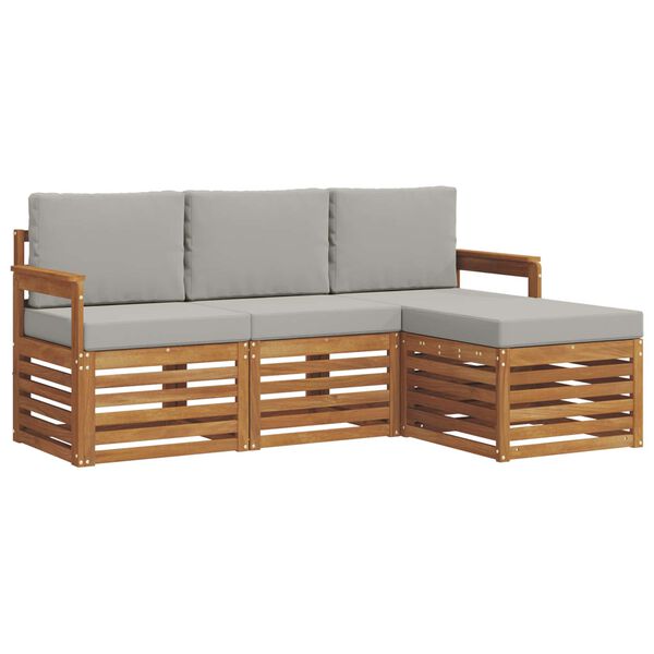 vidaXL Juegos de sof&aacute;s con coj&iacute;n 4 pcs Gris Natural y Claro