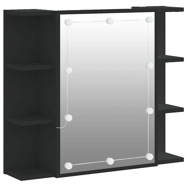 vidaXL Mueble con espejo y LED negro 70x16,5x60 cm