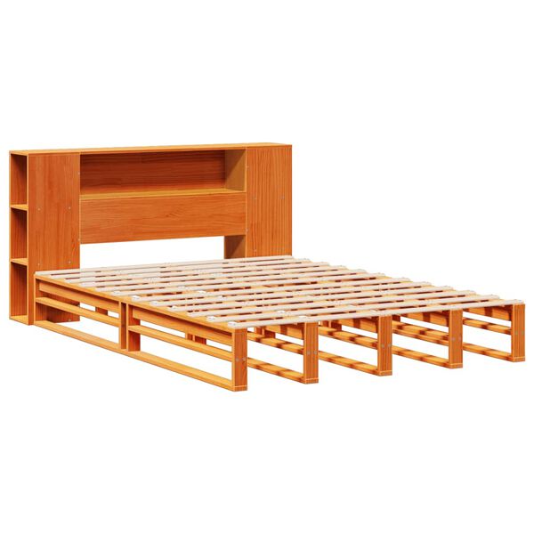 vidaXL Cama con estanter&iacute;a sin colch&oacute;n madera maciza marr&oacute;n 150x200 cm
