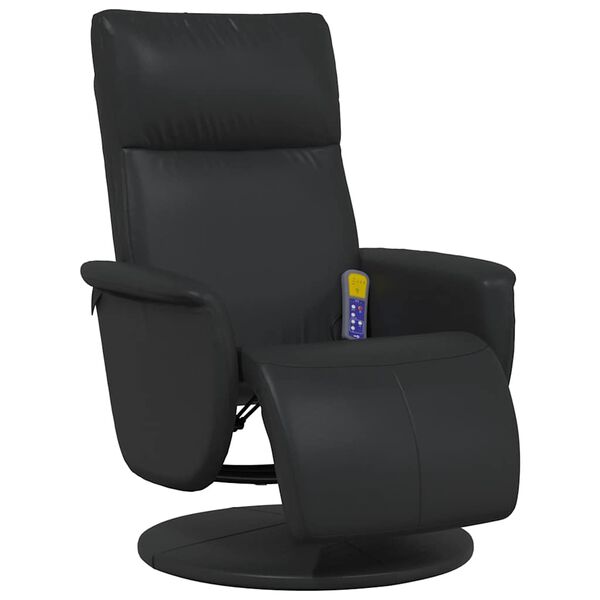 vidaXL Sill&oacute;n reclinable masaje con reposapi&eacute;s cuero sint&eacute;tico negro