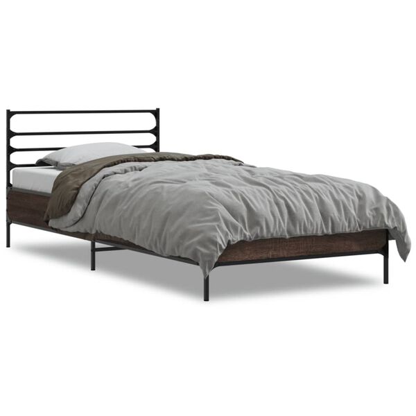 vidaXL Estructura cama madera ingenier&iacute;a metal roble marr&oacute;n 90x200 cm