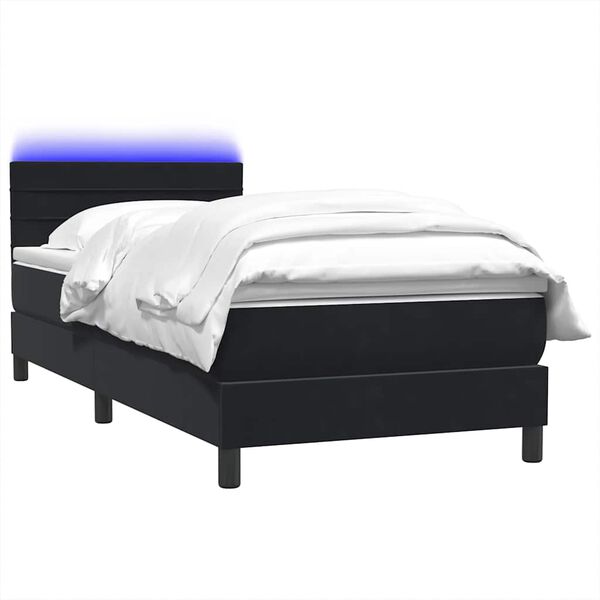 vidaXL Cama box spring con colch&oacute;n y LED cuero sint&eacute;tico negro 90x210 cm