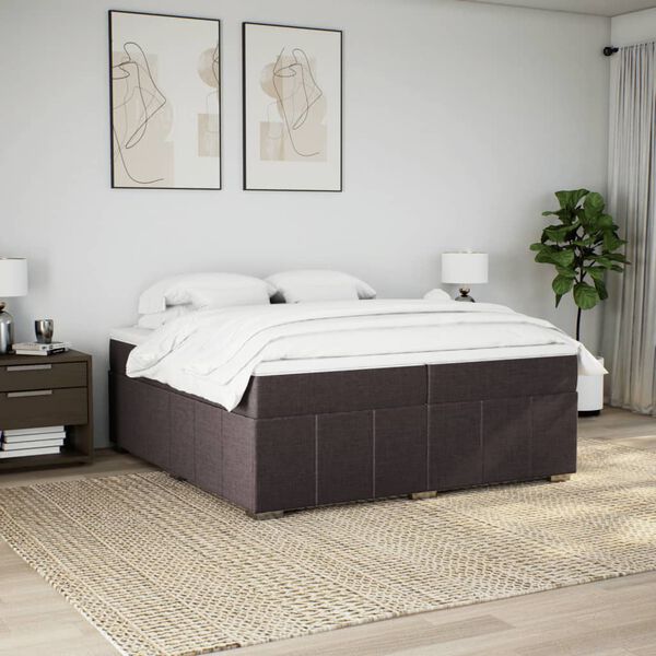 vidaXL Cama box spring con colch&oacute;n tela marr&oacute;n oscuro 200x200 cm