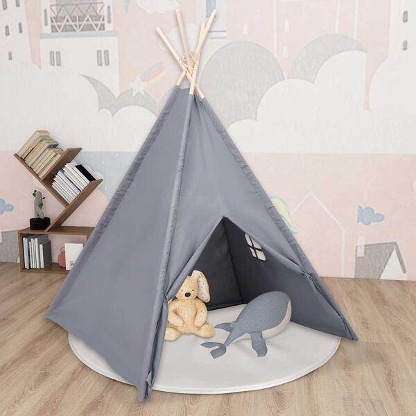 vidaXL Tienda tipi ni&ntilde;os y bolsa piel de melocot&oacute;n gris 120x120x150cm
