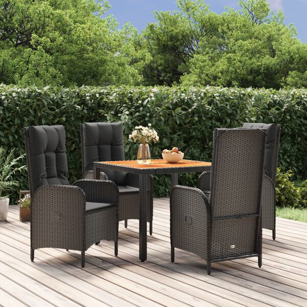 vidaXL Set de muebles jard&iacute;n 5 pzas con cojines rat&aacute;n sint&eacute;tico negro