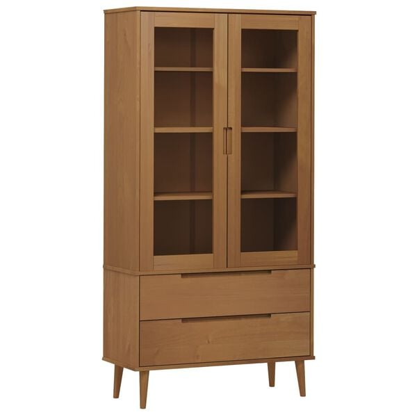 vidaXL Mueble vitrina MOLDE madera maciza de pino marr&oacute;n 90x35x175 cm