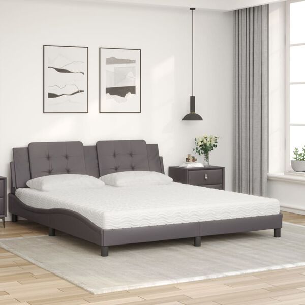 vidaXL Cama con colch&oacute;n Zadar cuero sint&eacute;tico gris 180x200 cm