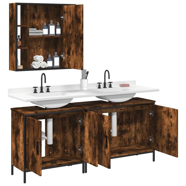 vidaXL Set de muebles ba&ntilde;o 3 pzas madera contrachapada roble ahumado