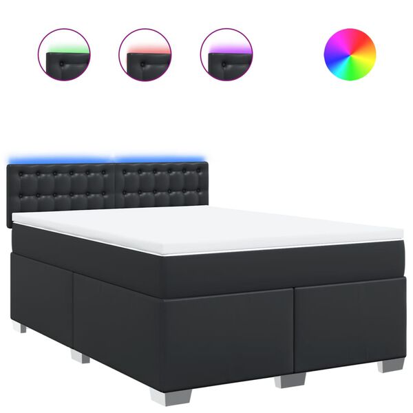 vidaXL Cama box spring con colch&oacute;n cuero sint&eacute;tico negro 140x190 cm