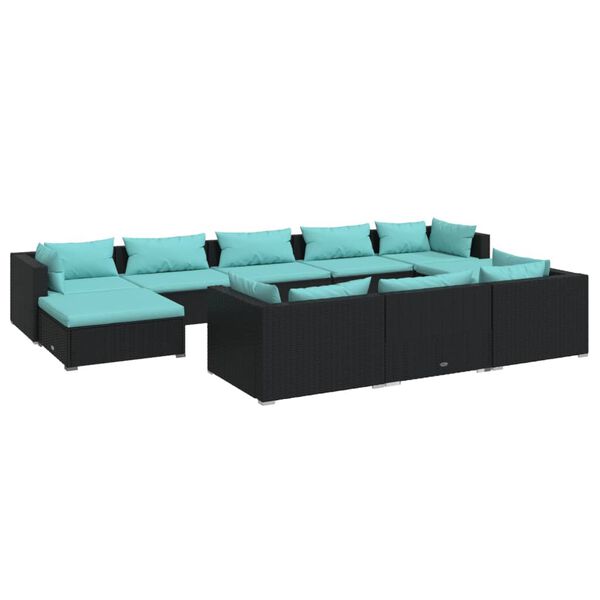 vidaXL Set de muebles de jard&iacute;n 10 pzas cojines rat&aacute;n sint&eacute;tico negro